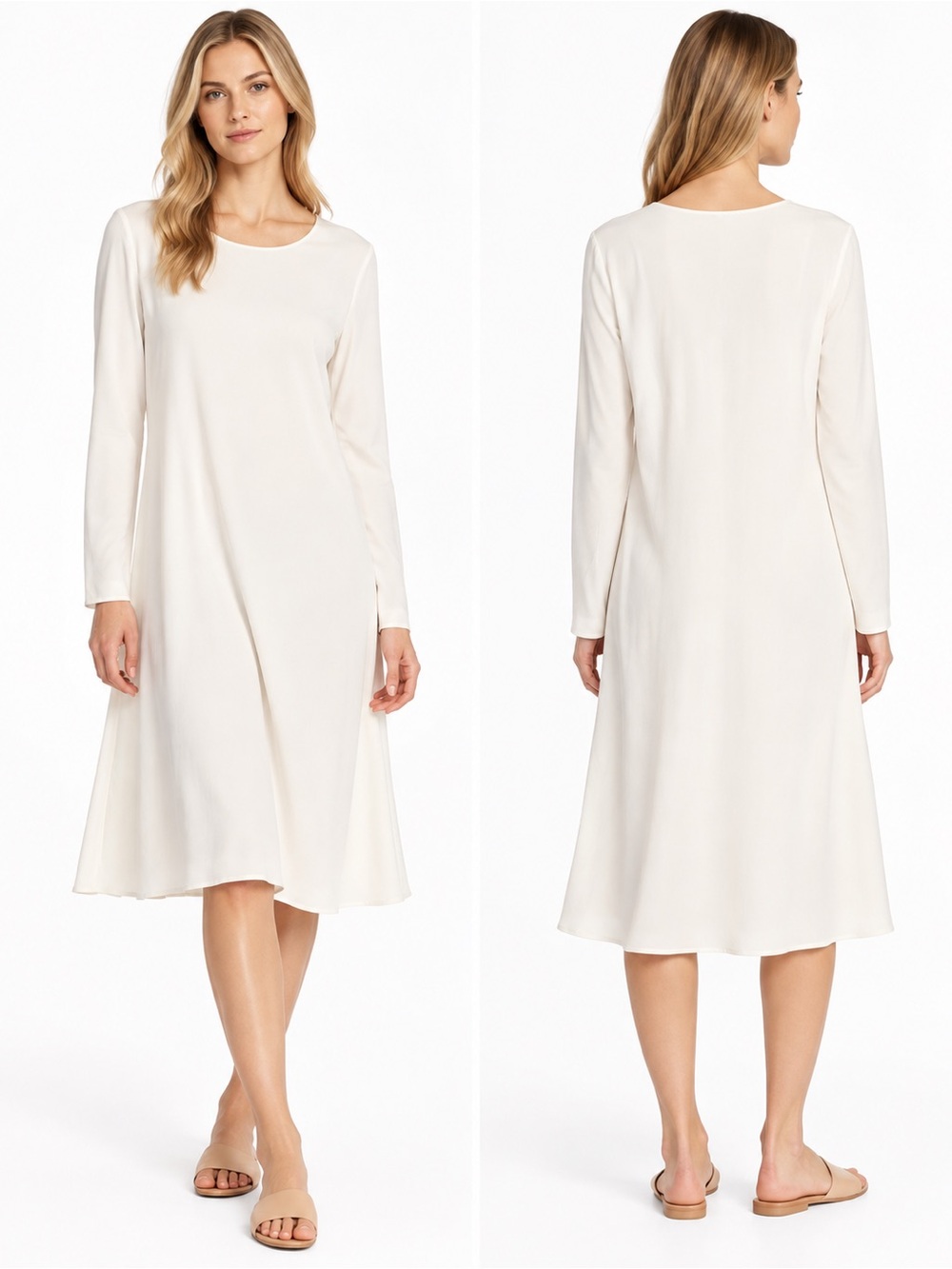 The Row Navia Ivory Silk Lined A-Line Midi Dress NWT Size 12